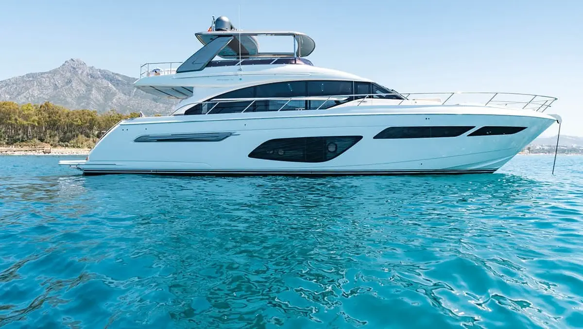 Princess F70 Amante at anchor off the Marbella coast