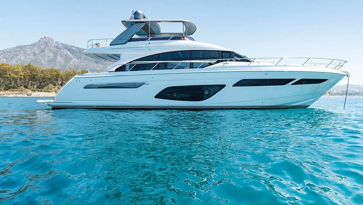 Princess F70 Amante at anchor off the Marbella coast