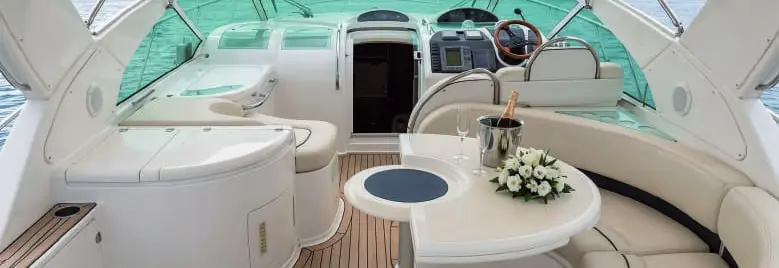 Cockpit table with champagne and flowers on BLTN