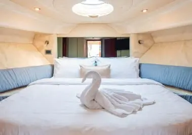 Cabin below with a double bed on Fairline Targa BLTN