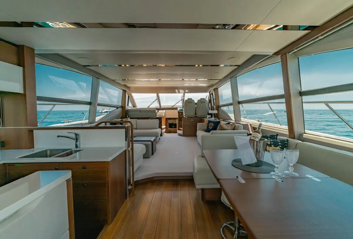 Salon and aft galley on board Princess F70 Amante