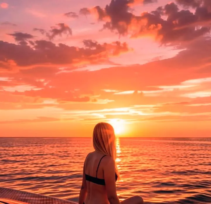 Guest watching the sunset from the deck of Andalusi