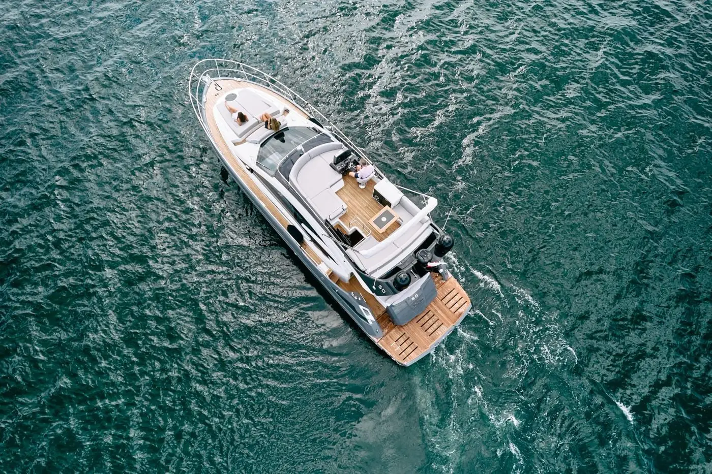 Swederm from above, the teak platform at the stern
